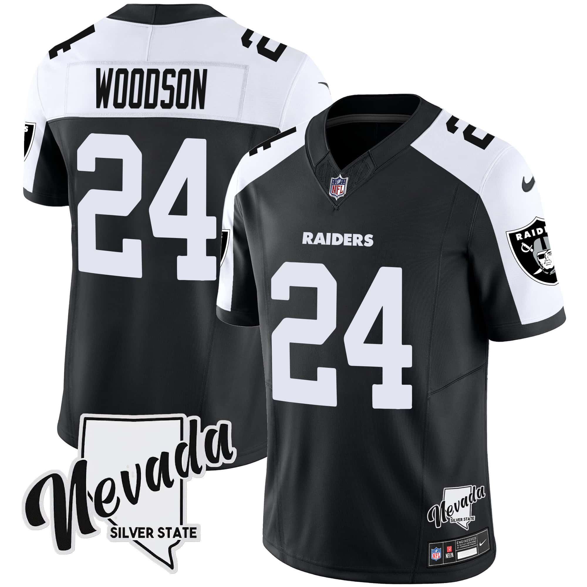 Men Oakland Raiders #24 Woodson Black 2024 Nike Nevada Silver State Patch Vapor NFL Jersey->indianapolis colts->NFL Jersey